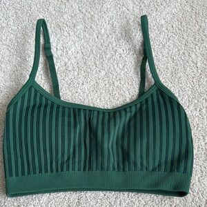 aerie Green Sports Bra with Ribbed Fabric and Supportive Band